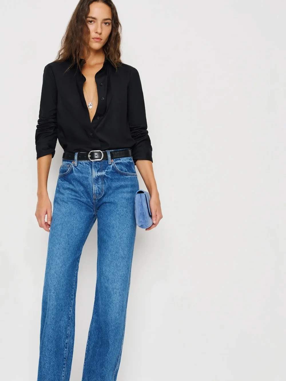 Reformation Alfie Black Button-Down Shirt